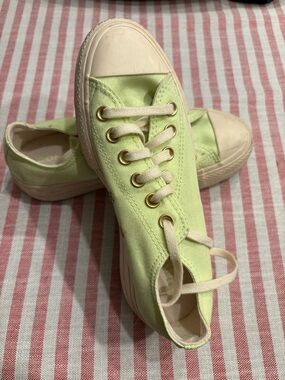 Converse Lime Green Canvas Low-Top Sneakers with Cream Soles